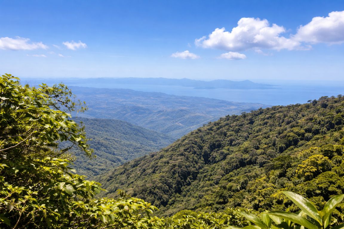 Panoramic view of Monteverde Cloud Forest Biological Reserve and distant coastline during a tour with Monteverde Cloud Forest Tours